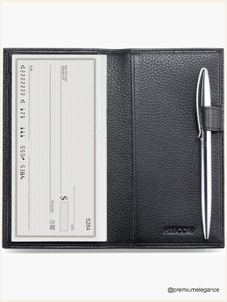 Italian Calfskin Checkbook Cover With Divider, Pen Loop